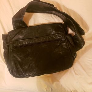 Unisex Large Shoulder Bag Black Patchwork PU Leather Or Fanny Pack Crossbody